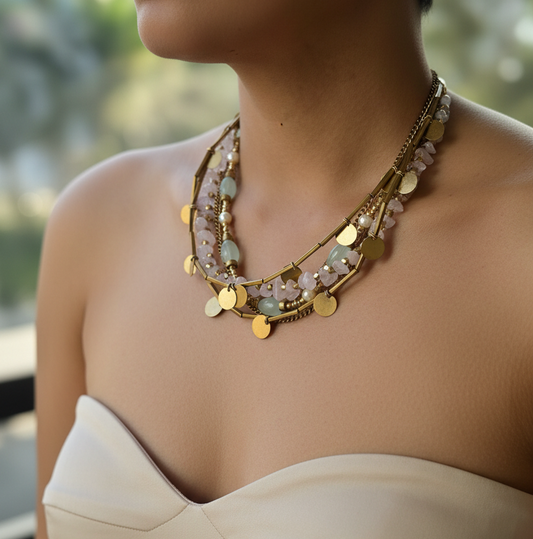 June necklace with strapless dress