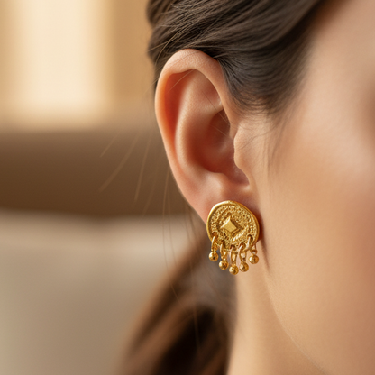 Kavya studs close-up on model