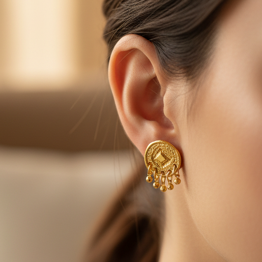 Kavya studs close-up on model