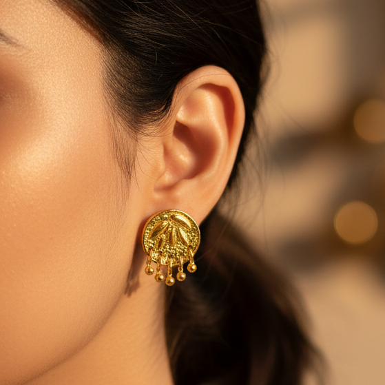 Meera studs close-up on model