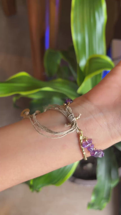 Layered Amethyst Bracelet with Brass Charms