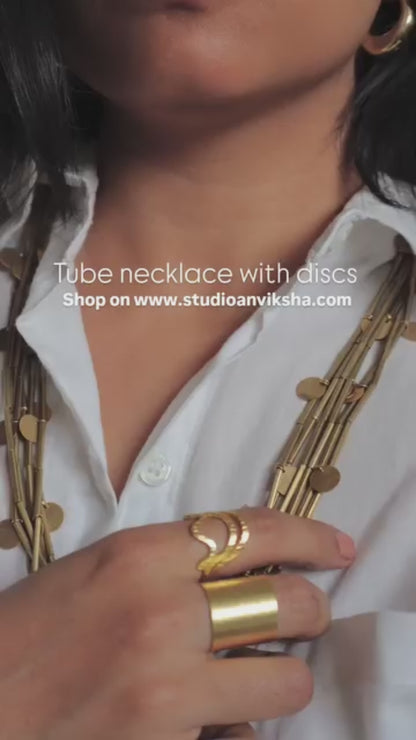 Brass tube necklace with discs