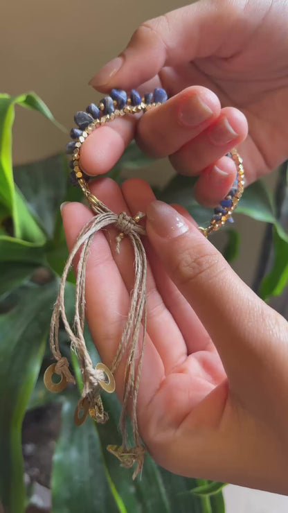 Layered Lapis Lazuli Bracelet with Brass Charms
