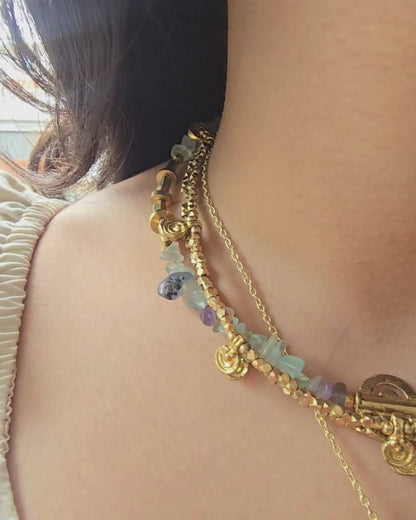 Green fluorite layered necklace