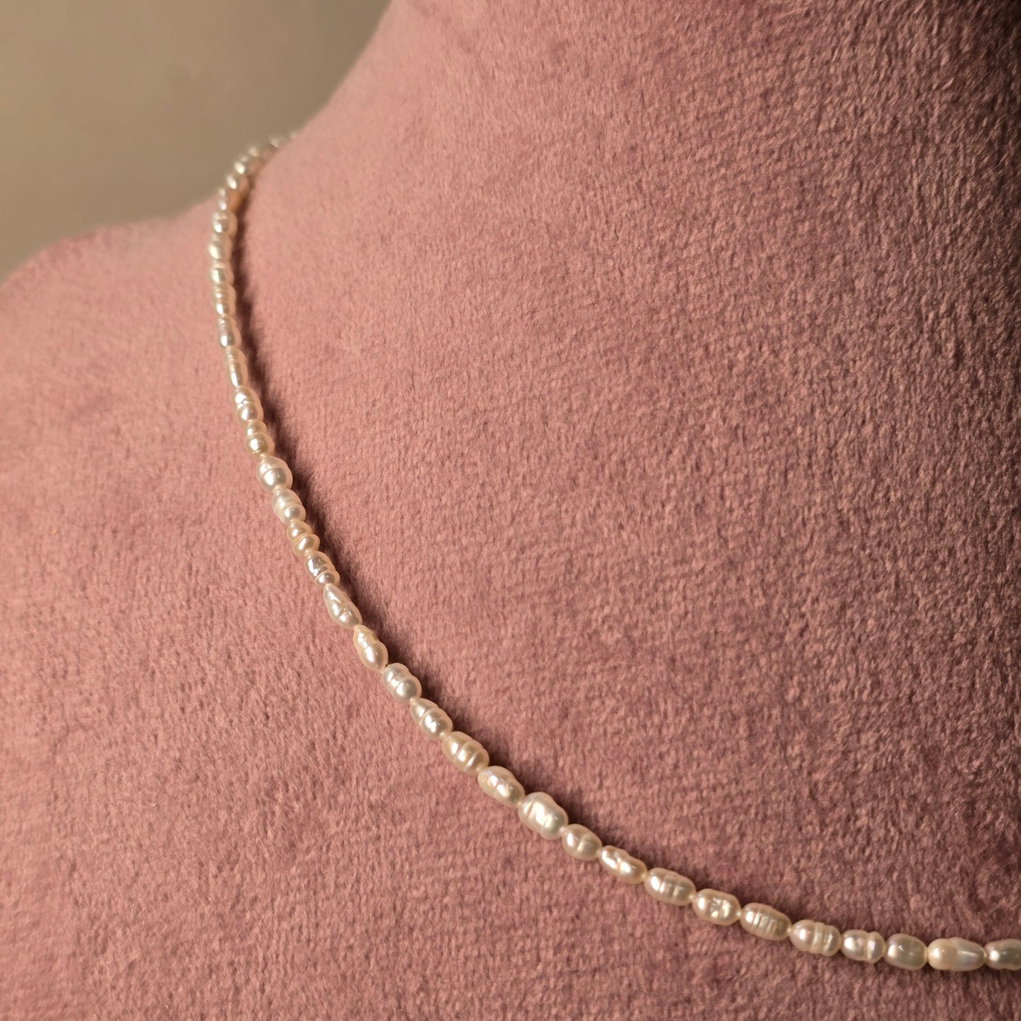 Dainty long pearl necklace