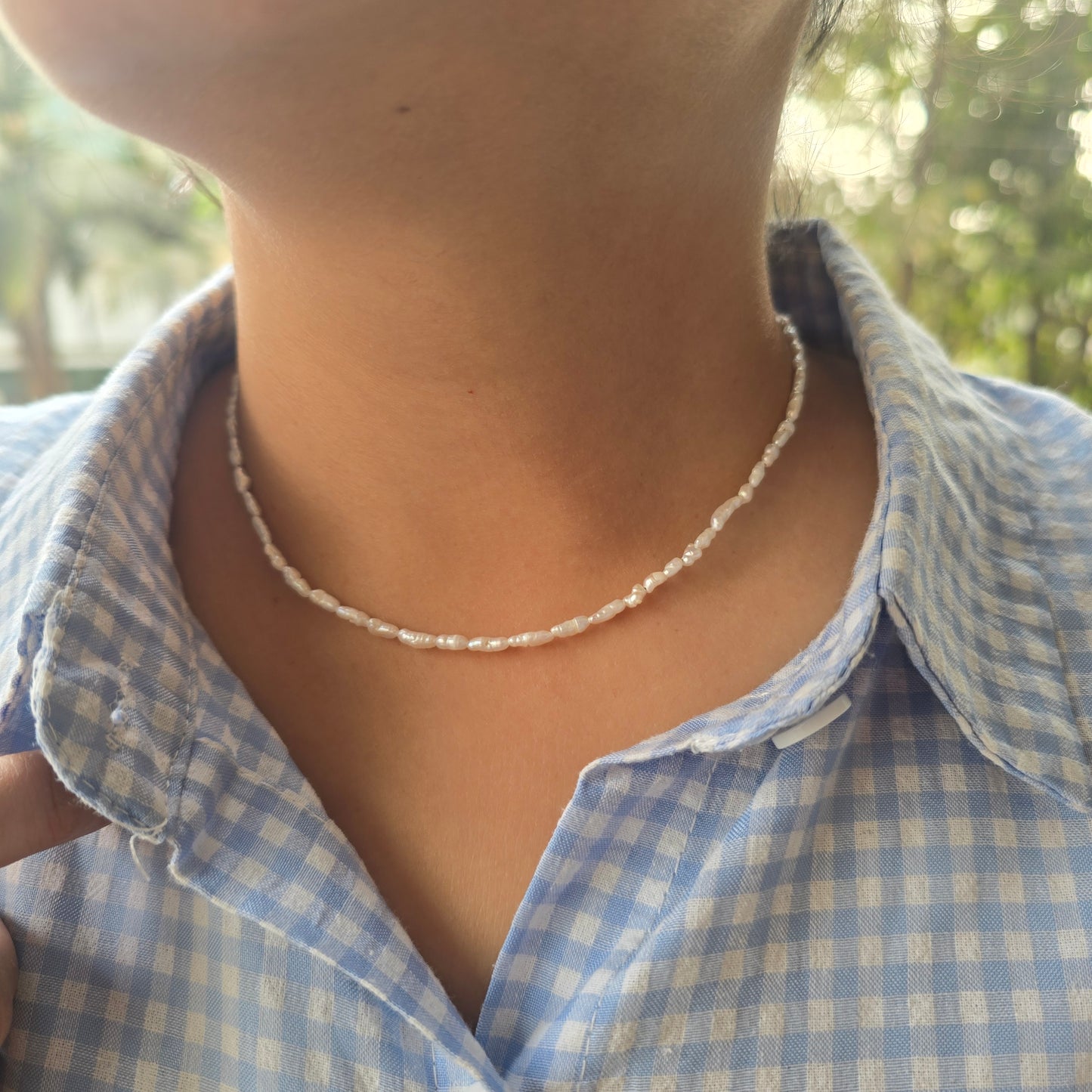Dainty long pearl necklace