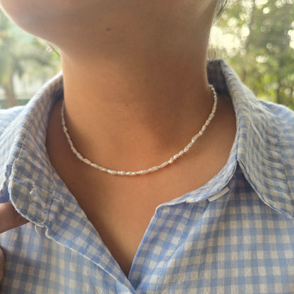 Dainty long pearl necklace