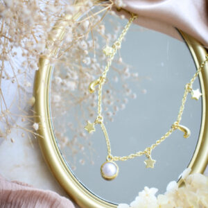 Star moon and pearl necklace